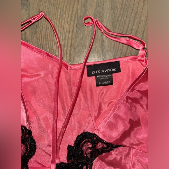 Vintage Jones New York Pink Black Lace Silk Slip Tank Womens Lingerie XL - Picture 4 of 5